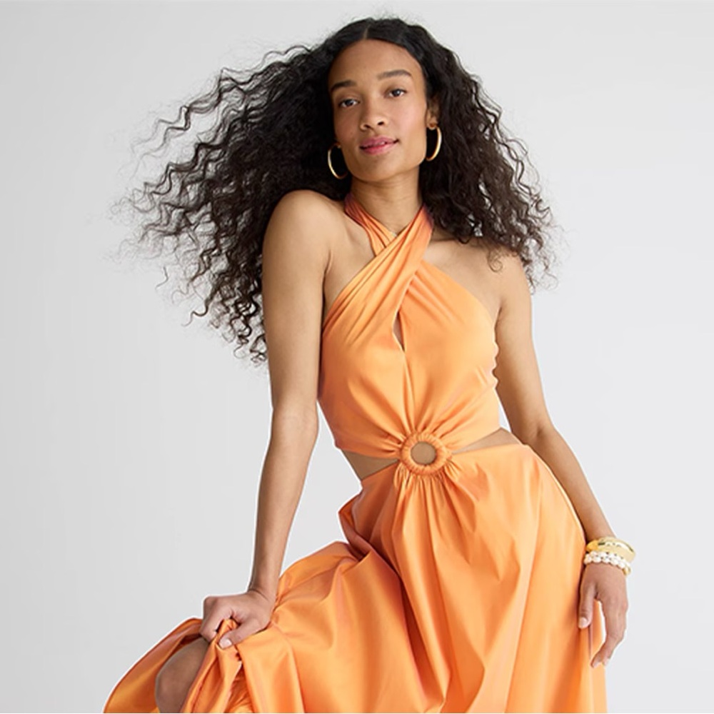 J.Crew Collection taffeta O-ring cutout halter-neck maxi dress - NWT